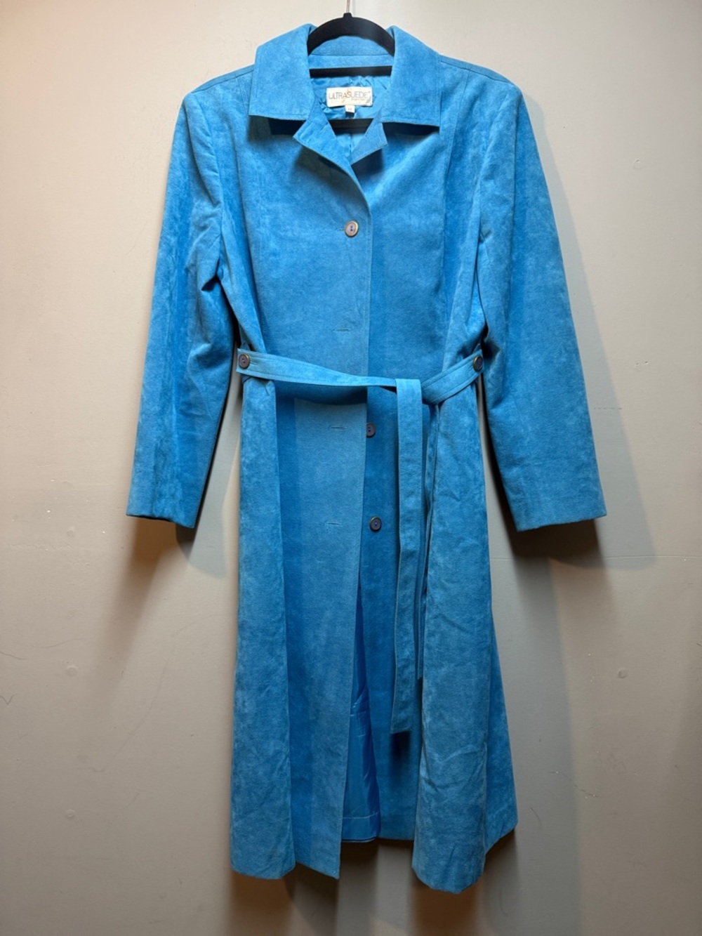 Ultra Suede -Vintage - Turquoise Blue Women's Suede Trench Coat size 12